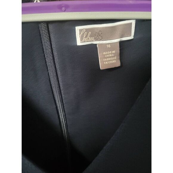 Women's Chelsea28 Dress Navy Blue Sheer Arms Short Knee Length Size 16 - Picture 8 of 9